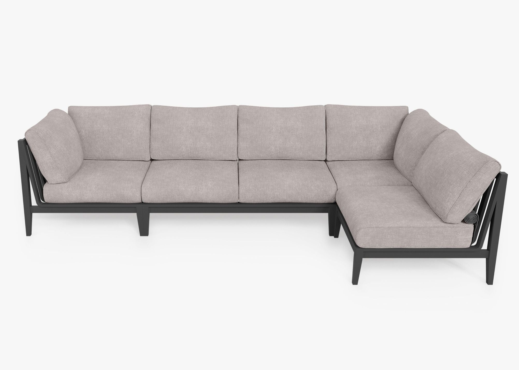 Charcoal Aluminum Outdoor L Sectional - 5 Seat, front. Comfortable, durable, and weather resistant outdoor seating with memory foam. #color_sandstone gray