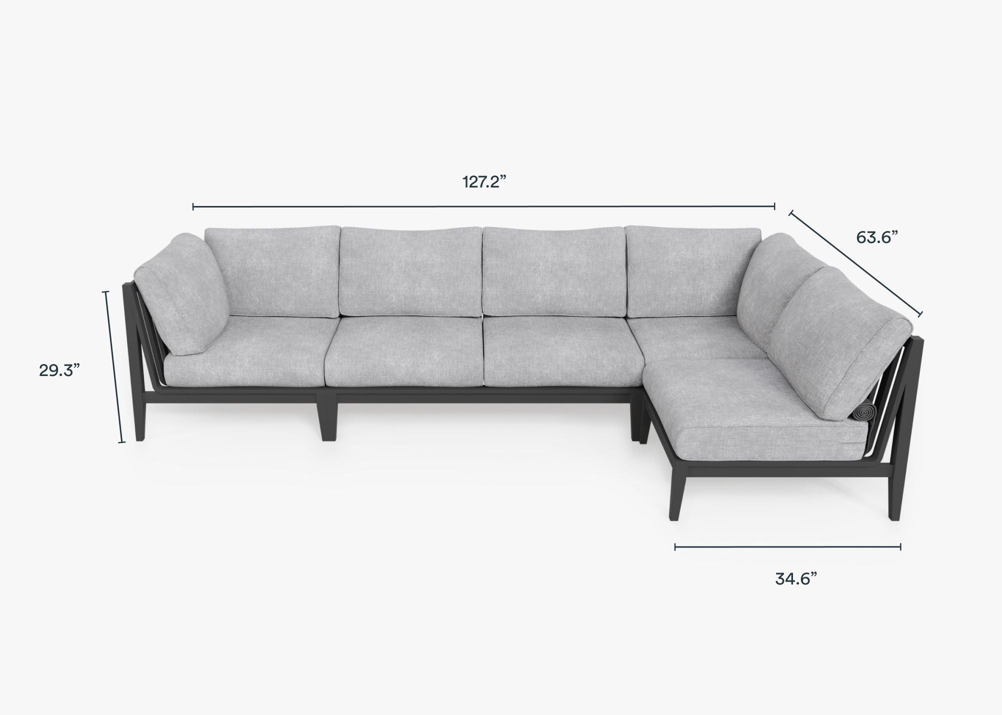 Charcoal Aluminum Outdoor L Sectional - 5 Seat dimensions in inches, also listed under Dimensions and Weights. #color_pacific fog gray