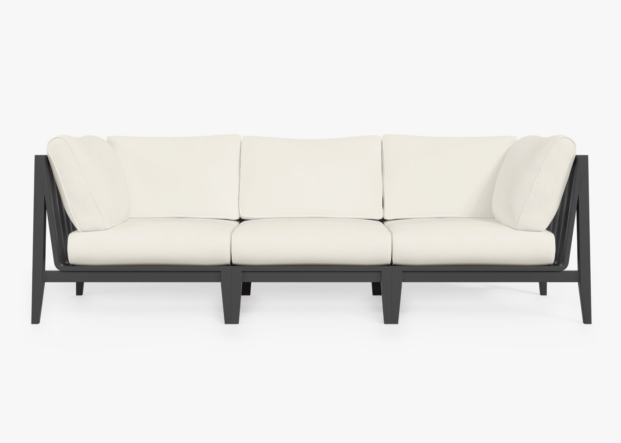 Charcoal Aluminum Outdoor Sofa - 3 Seat, front. Comfortable, durable, and weather resistant outdoor seating with memory foam. #color_palisades cream