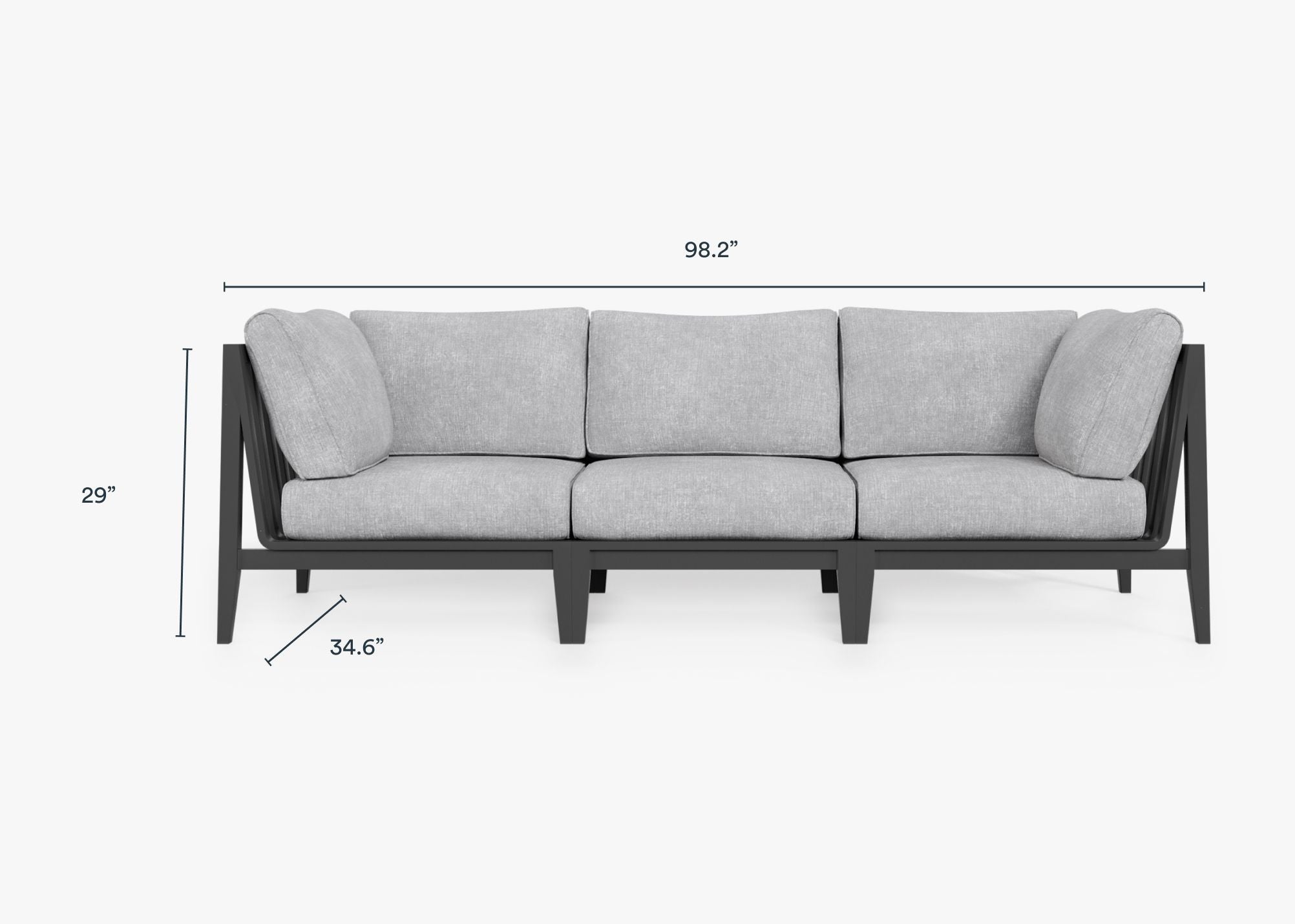 Charcoal Aluminum Outdoor Sofa - 3 Seat dimensions in inches, also listed under Dimensions and Weights. #color_pacific fog gray