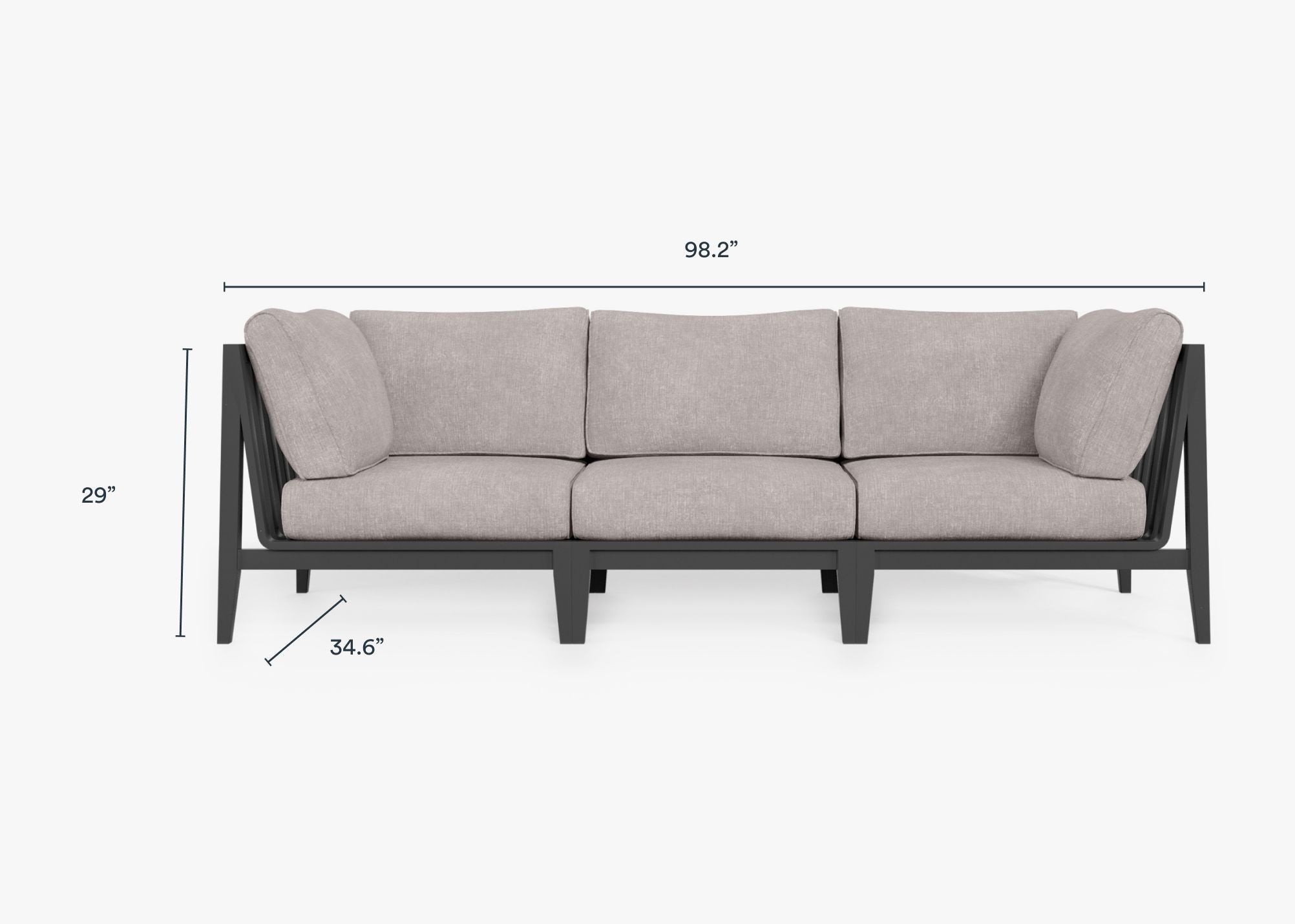 Charcoal Aluminum Outdoor Sofa - 3 Seat dimensions in inches, also listed under Dimensions and Weights. #color_sandstone gray