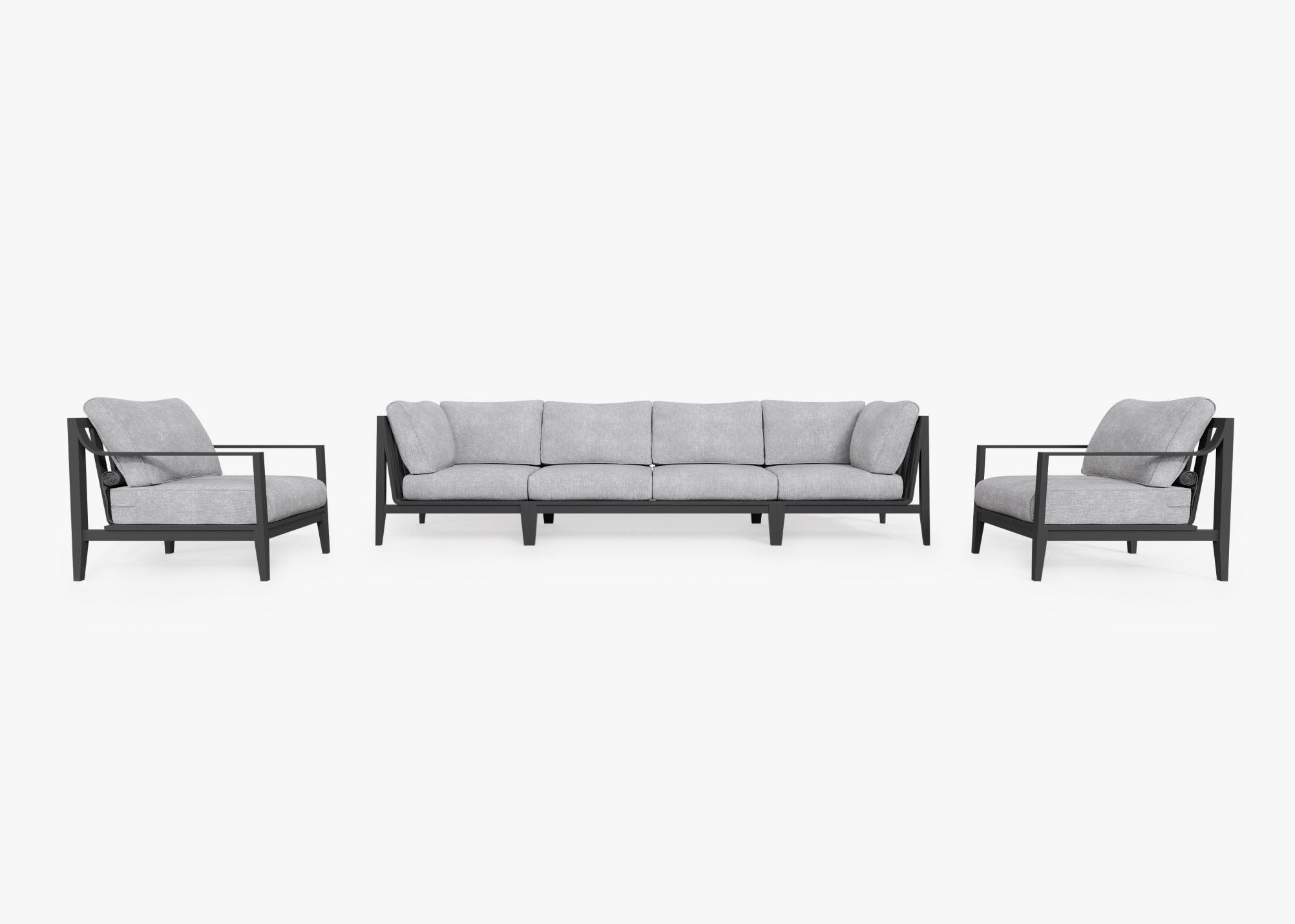 Charcoal Aluminum Outdoor Sofa with Armchairs - 6 Seat, front. Comfortable, durable, and weather resistant outdoor seating with memory foam. #color_pacific fog gray
