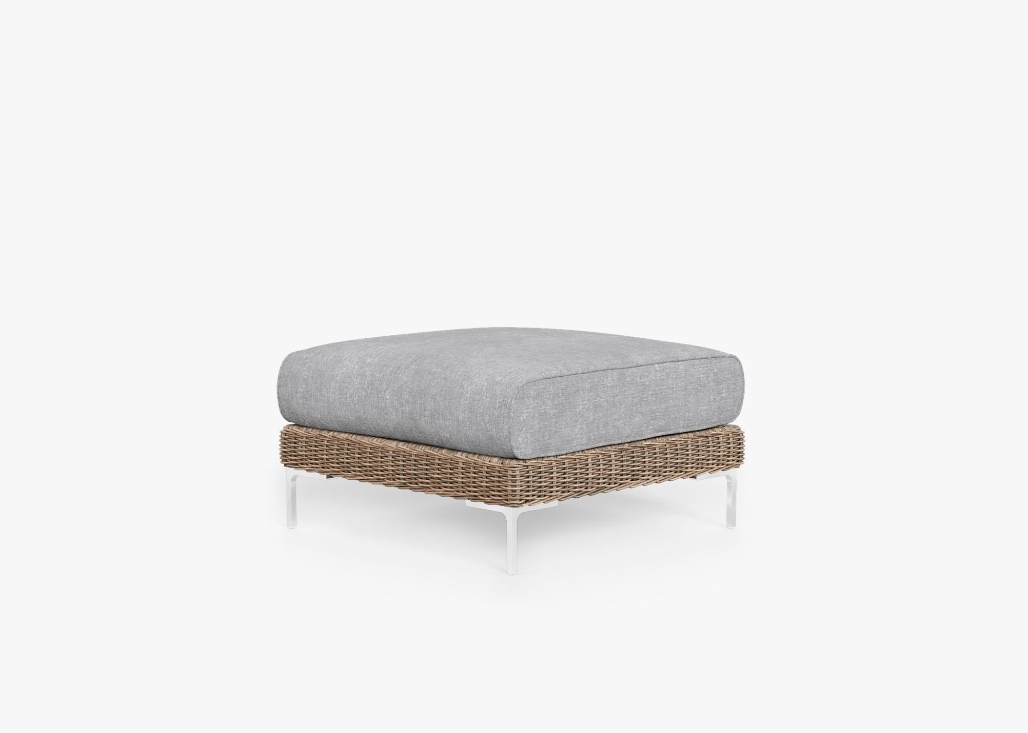 Brown Wicker Outdoor Ottoman, front. Comfortable, durable, and weather resistant outdoor seating with memory foam. #color_pacific fog gray
