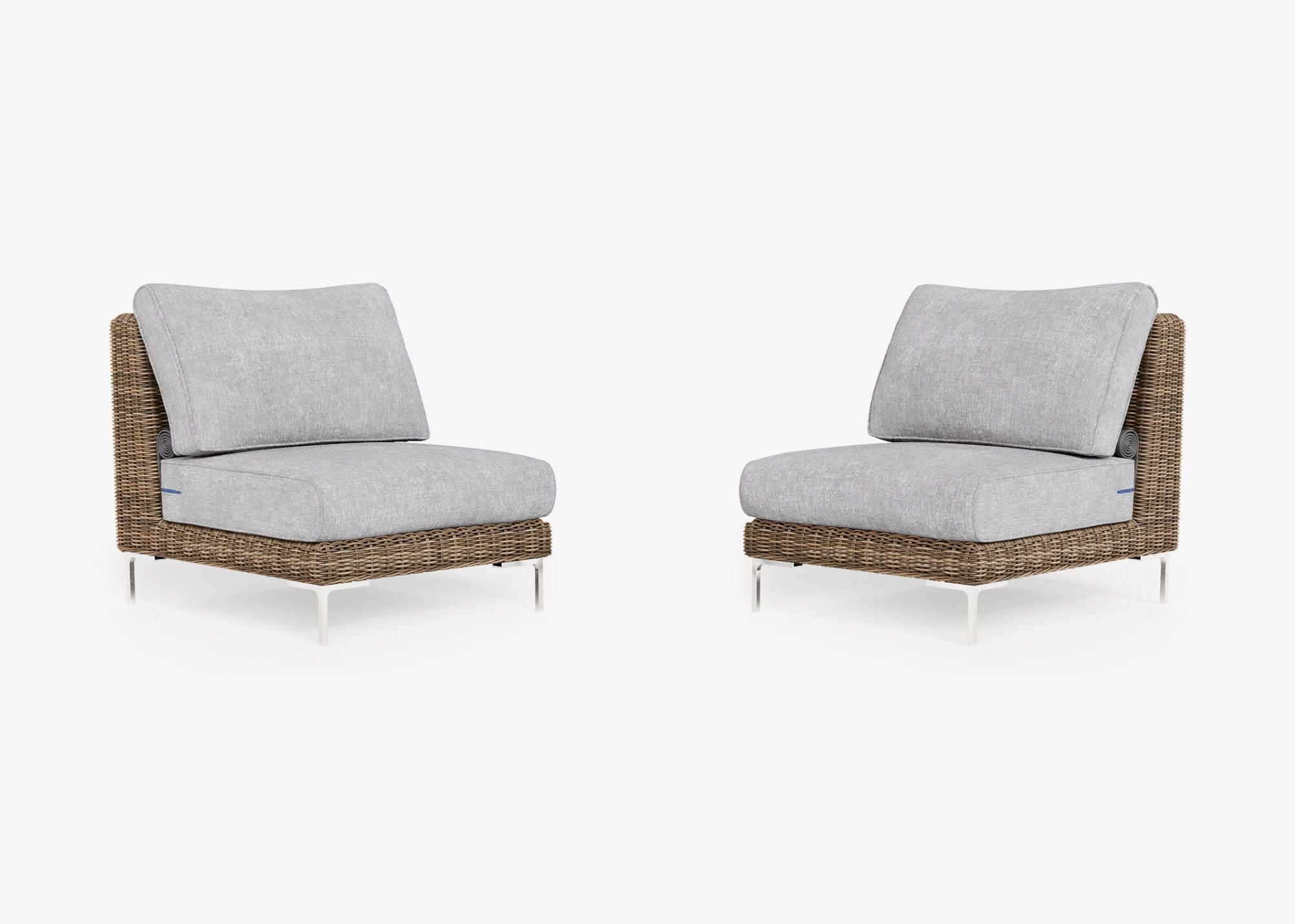 Brown Wicker Outdoor Armless Chair Conversation Set, front. Comfortable, durable, and weather resistant outdoor seating with memory foam. #color_pacific fog gray