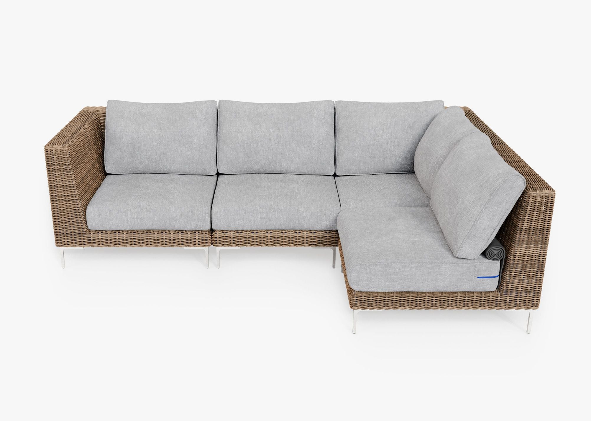 Brown Wicker Outdoor L Sectional - 4 Seat, front. Comfortable, durable, and weather resistant outdoor seating with memory foam. #size_pacific fog gray