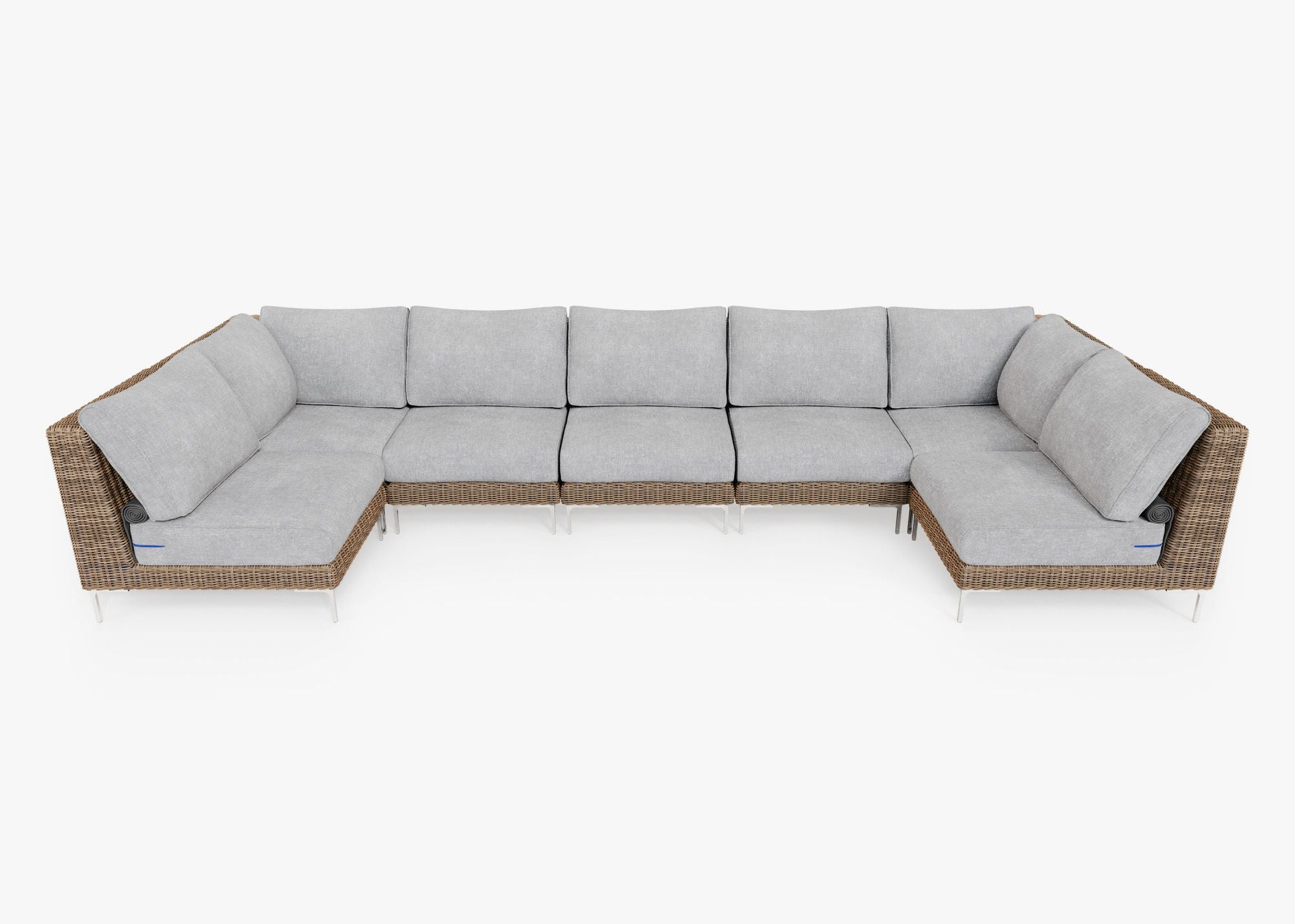 Brown Wicker Outdoor U Sectional - 7 Seat, front. Comfortable, durable, and weather resistant outdoor seating with memory foam. #color_pacific fog gray