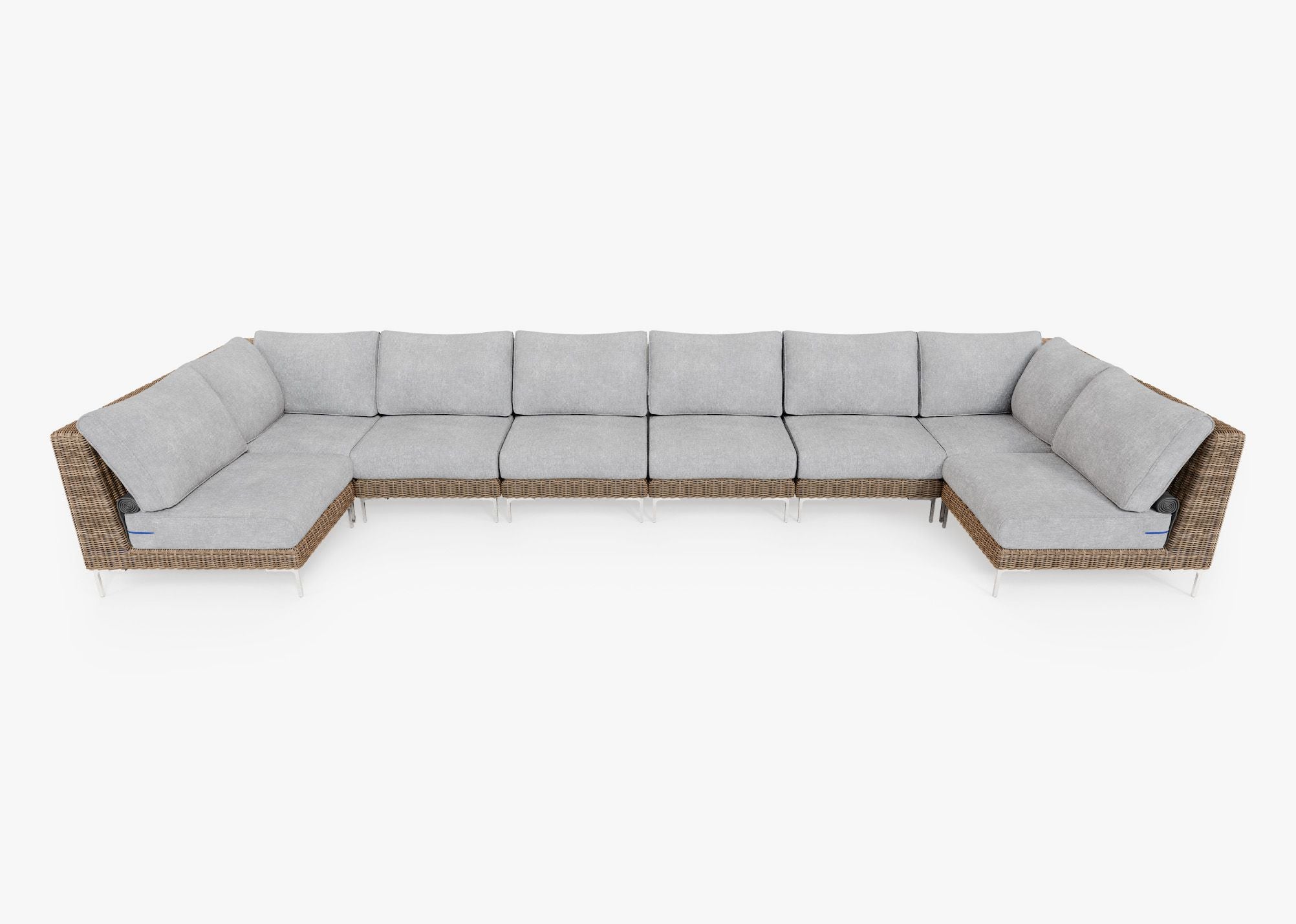 Brown Wicker Outdoor U Sectional - 8 Seat, front. Comfortable, durable, and weather resistant outdoor seating with memory foam. #color_pacific fog gray