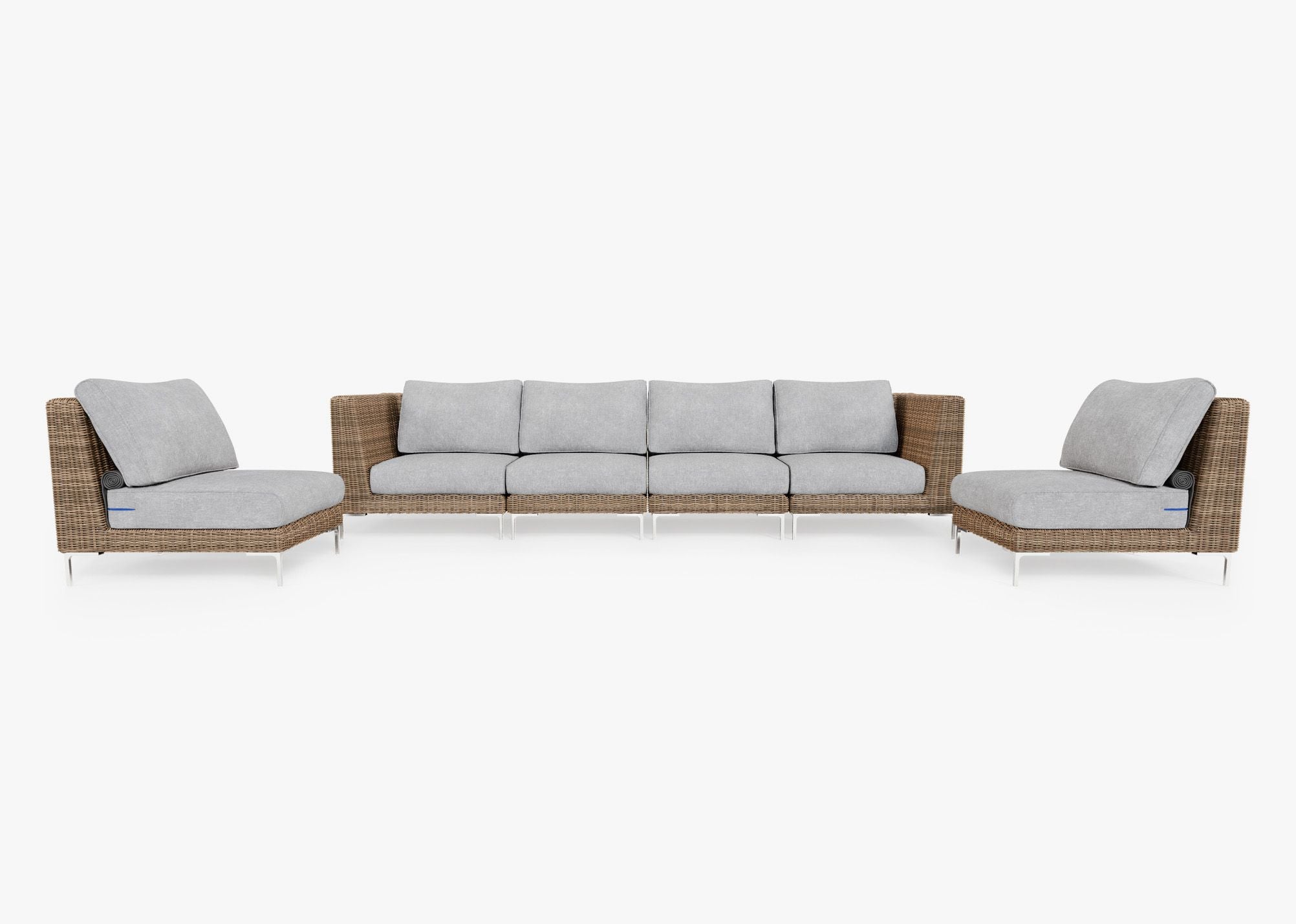 Brown Wicker Outdoor Sofa with Armless Chairs - 6 Seat, front. Comfortable, durable, and weather resistant outdoor seating with memory foam. #color_pacific fog gray