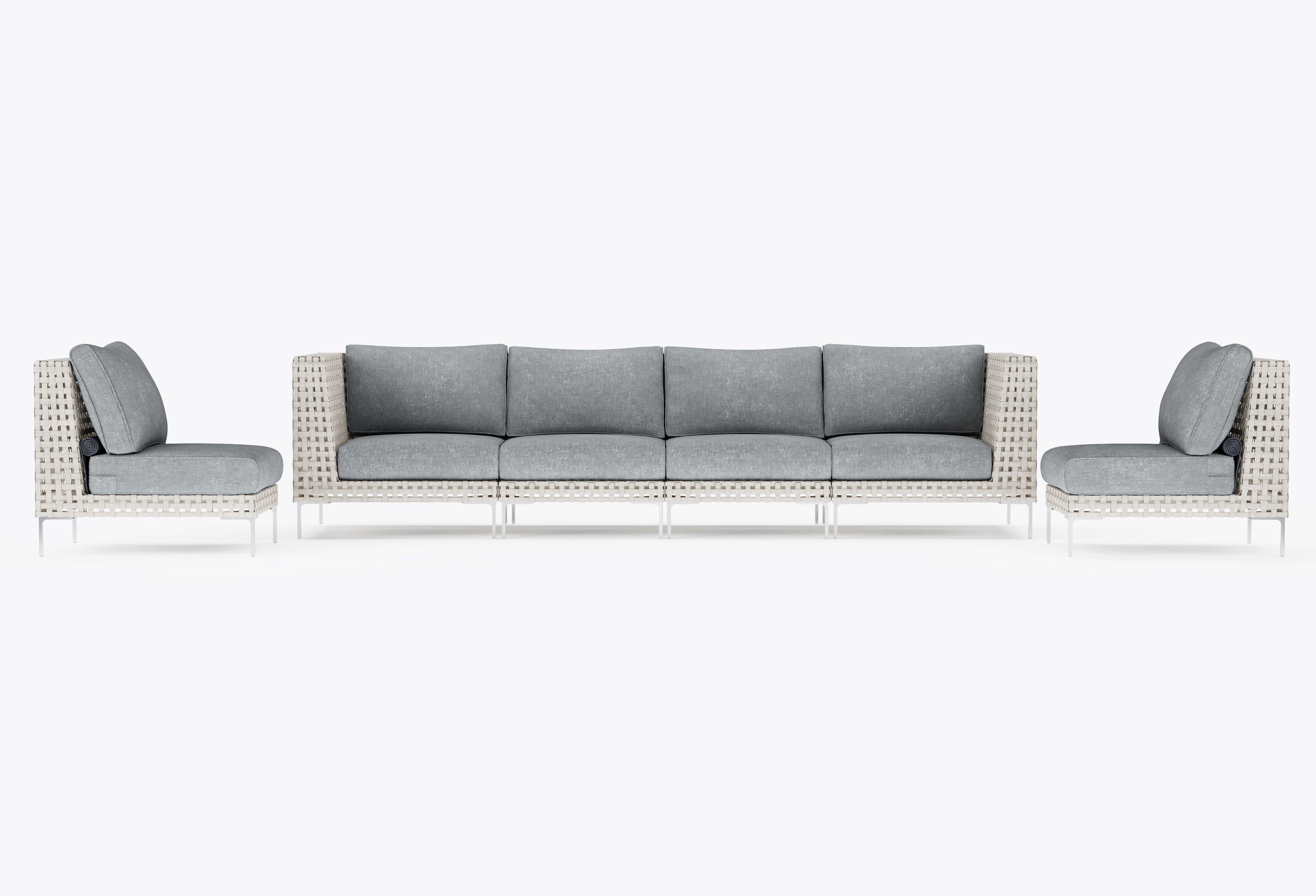Open Weave Sofa with Armless Chairs - 6 Seat in Pacific Fog Gray #title_pacific fog gray