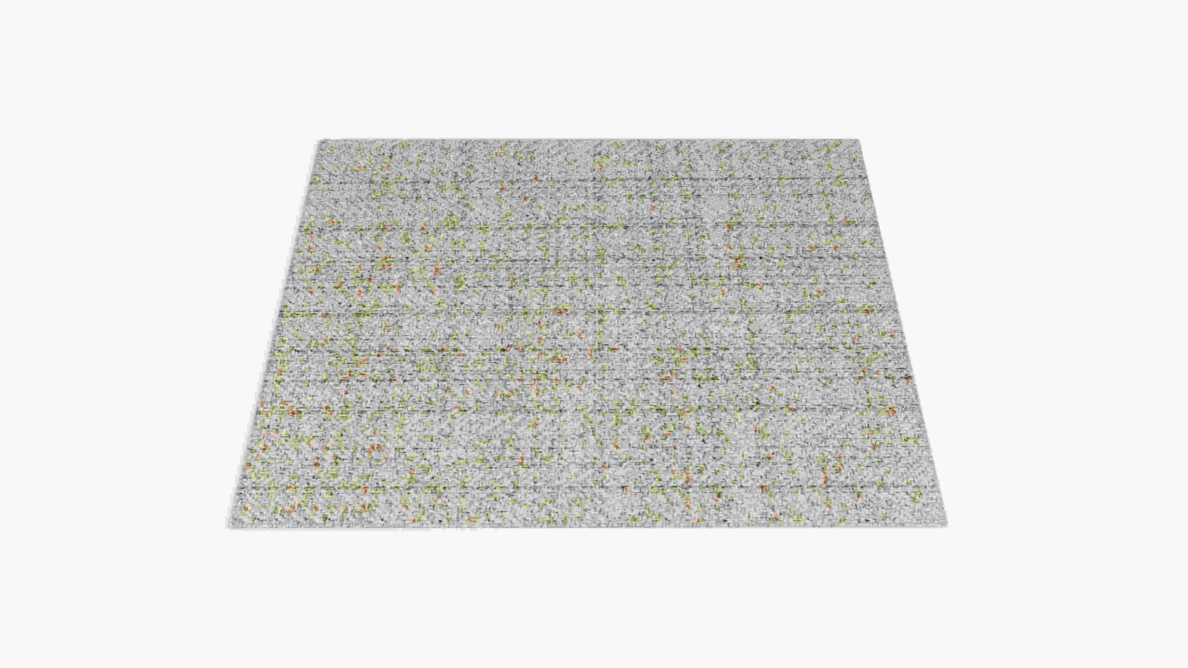 Rectangular outdoor rug with a speckled pattern on a white background