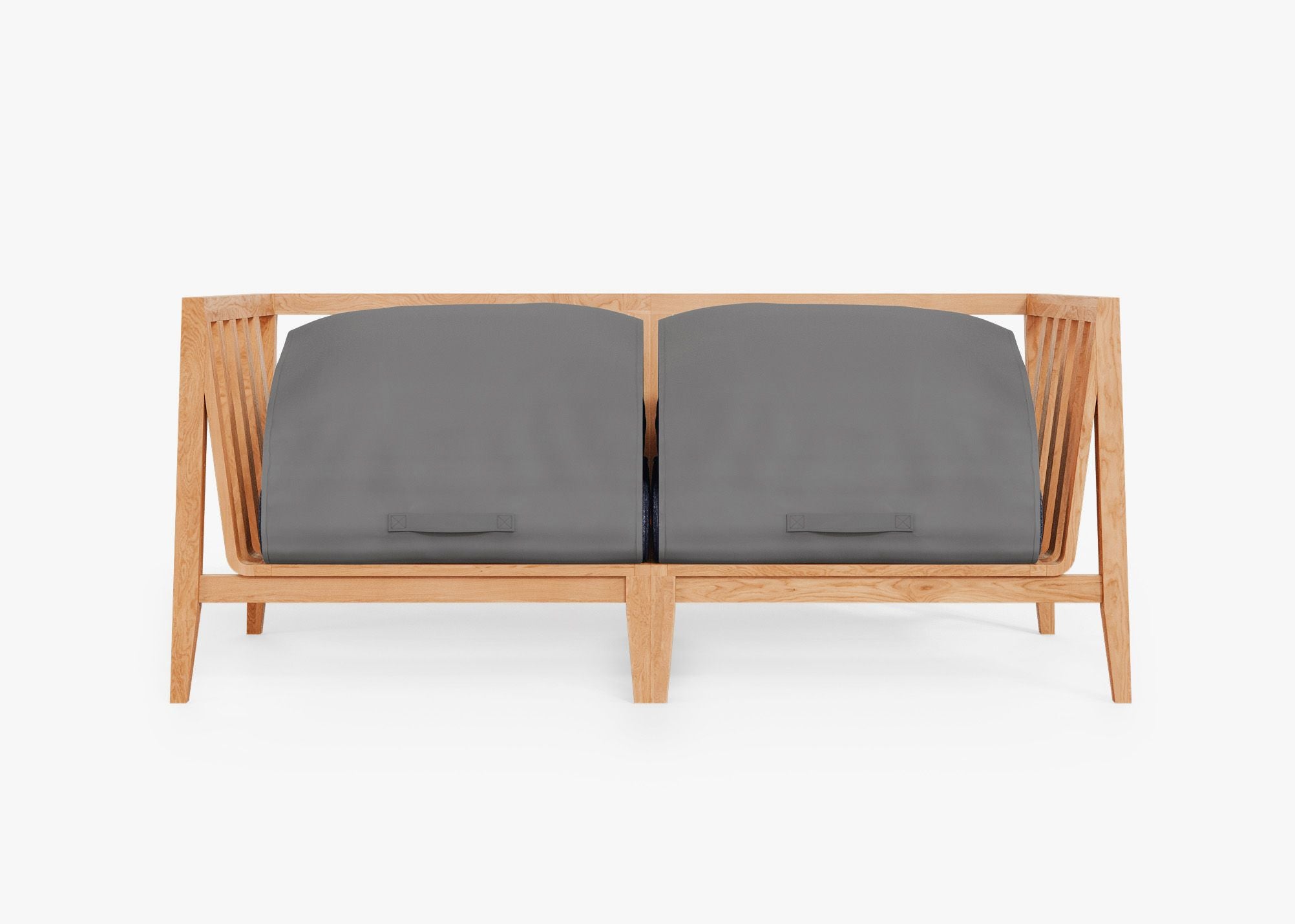 Teak outdoor loveseat featuring a sturdy wooden frame with navy blue cushions, designed for comfortable outdoor seating.-teak outdoor sofa-outer #color_deep sea navy