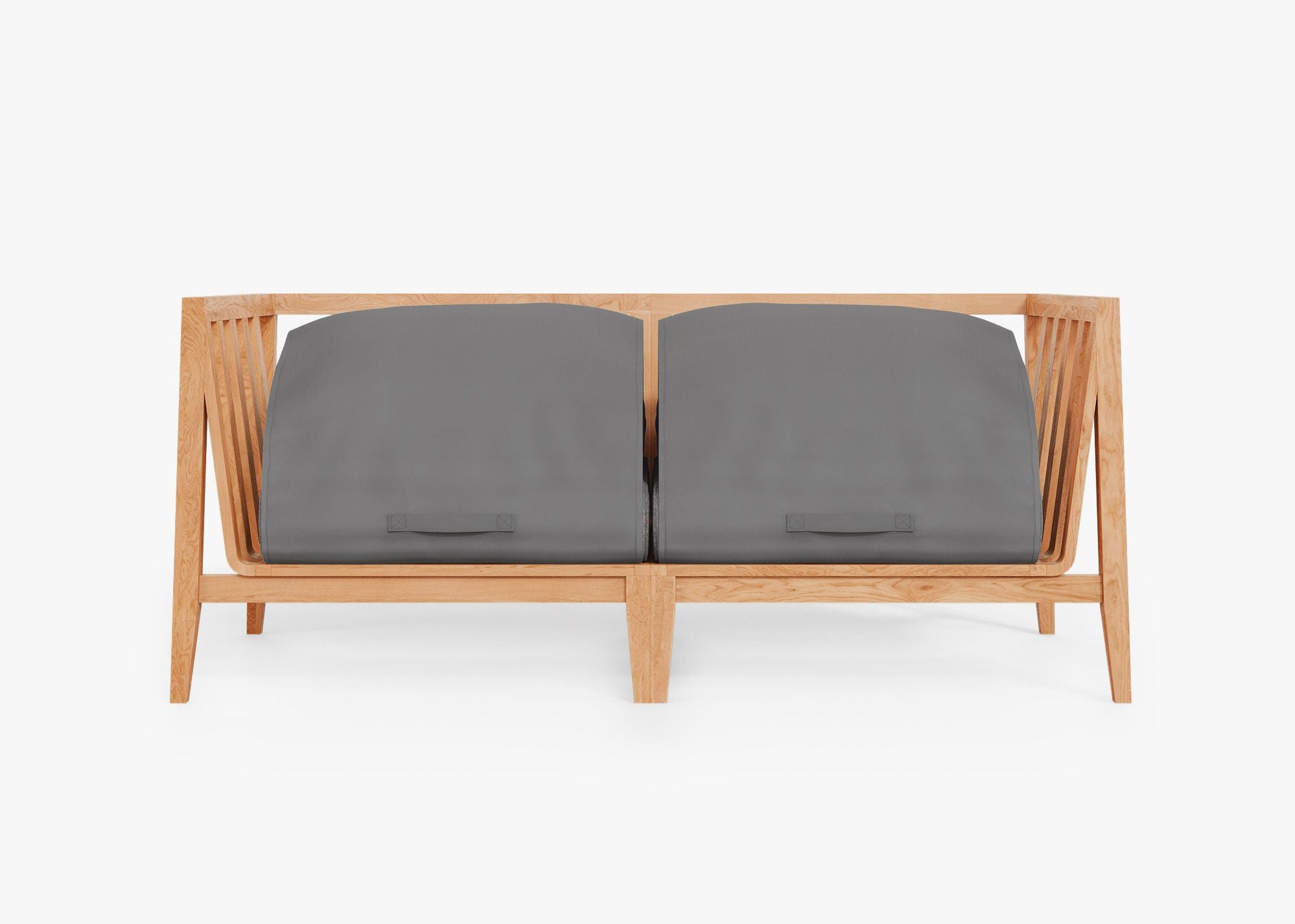 A teak outdoor loveseat featuring a sturdy wooden frame and plush pebble-colored cushions, designed for comfortable outdoor seating.-teak outdoor sofa-outer #color_dark pebble gray