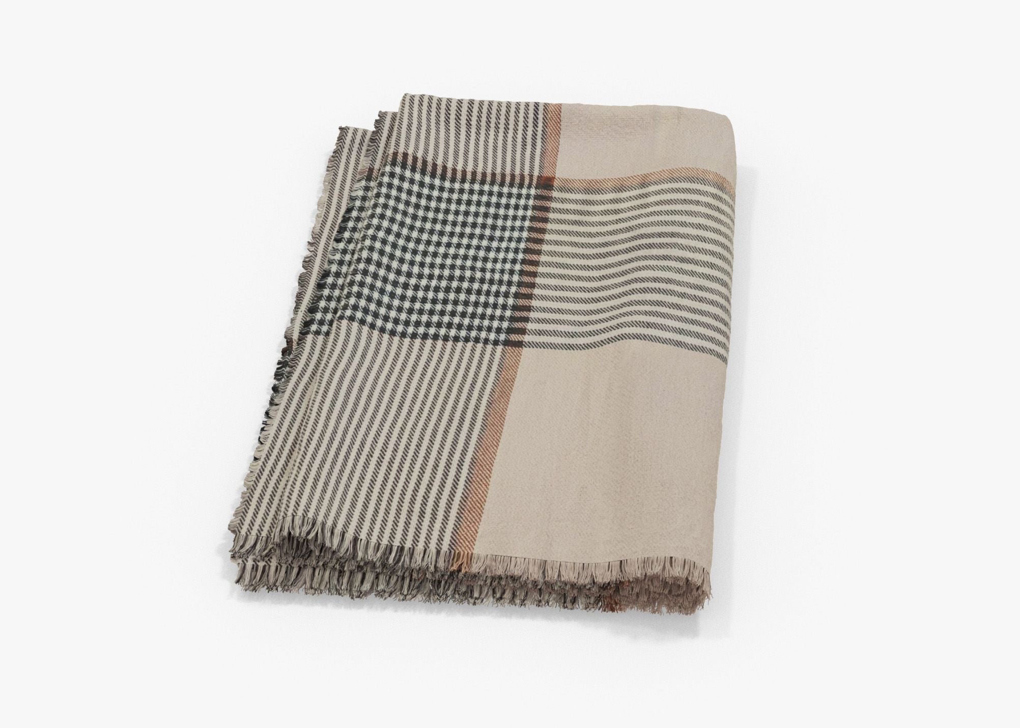 Outdoor throw blanket in Striped Plaid pattern, shown folded and flat. #color_Striped Plaid