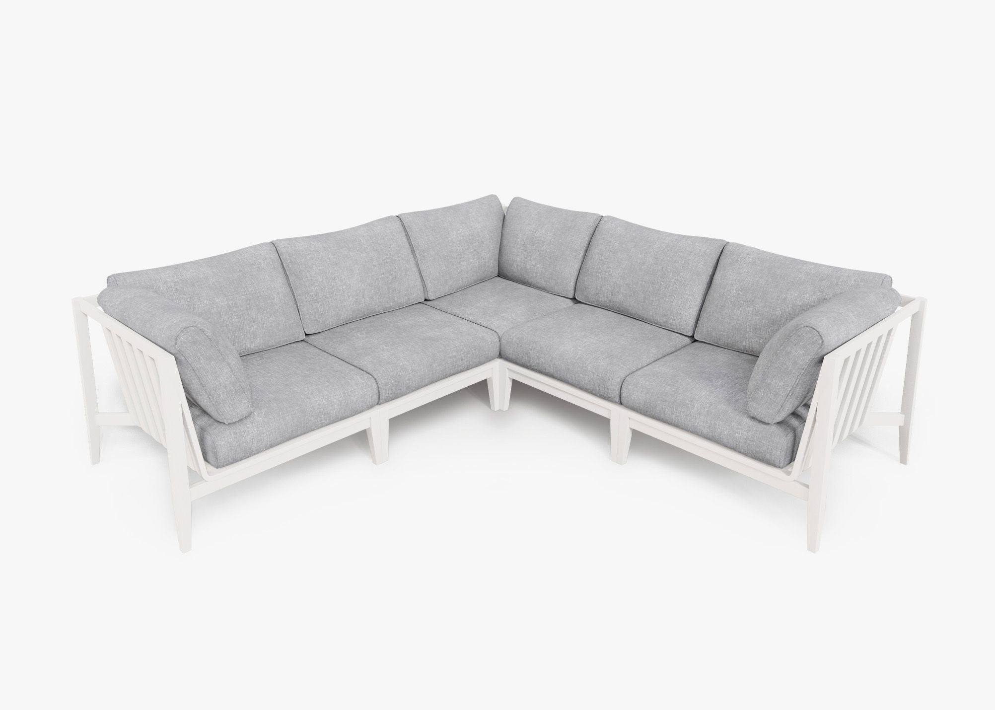 White Aluminum Outdoor Corner Sectional - 5 Seat, front. Comfortable, durable, and weather resistant outdoor seating with memory foam. #color_pacific fog gray