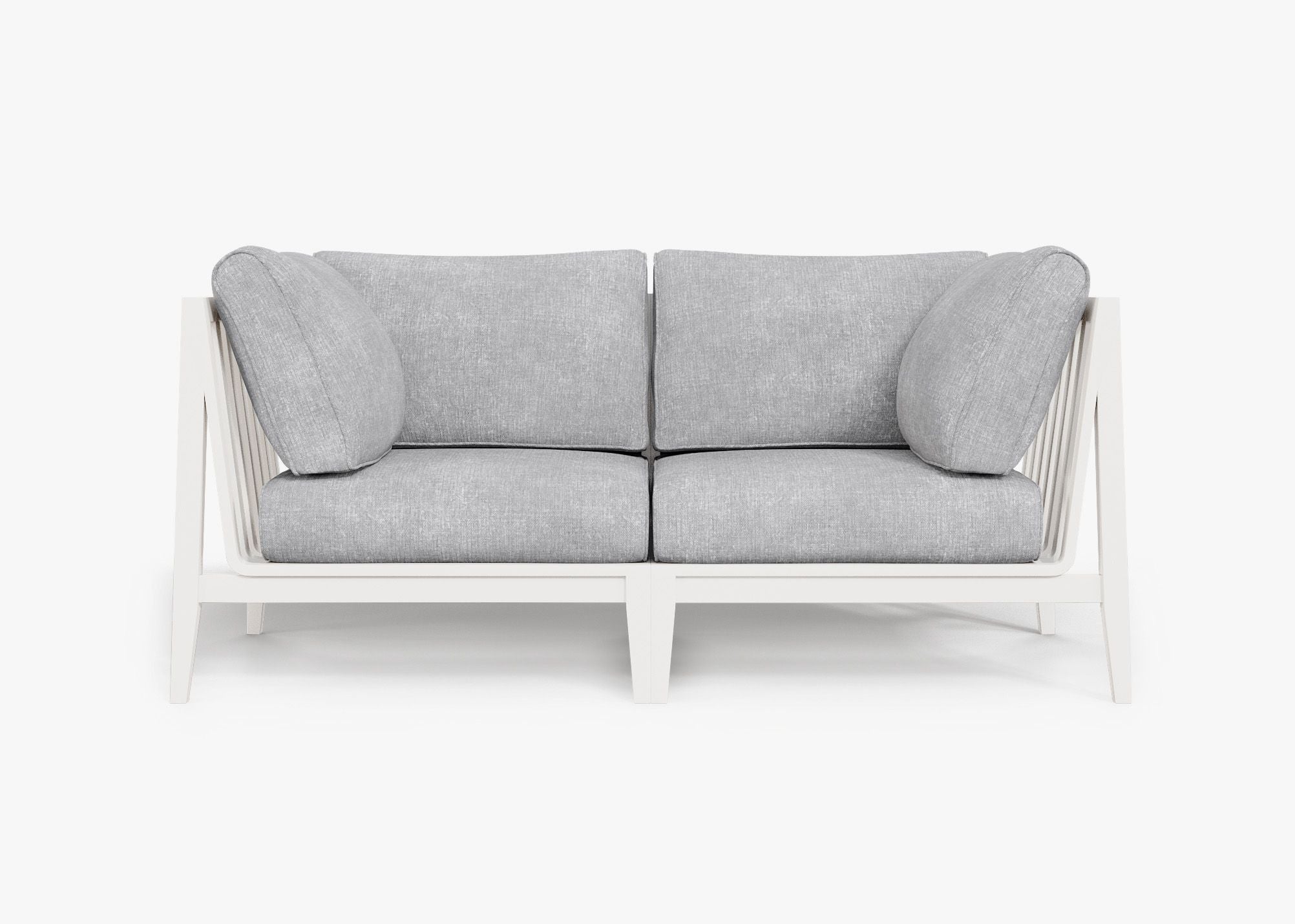 White Aluminum Outdoor Loveseat, front. Comfortable, durable, and weather resistant outdoor seating with memory foam. #color_pacific fog gray