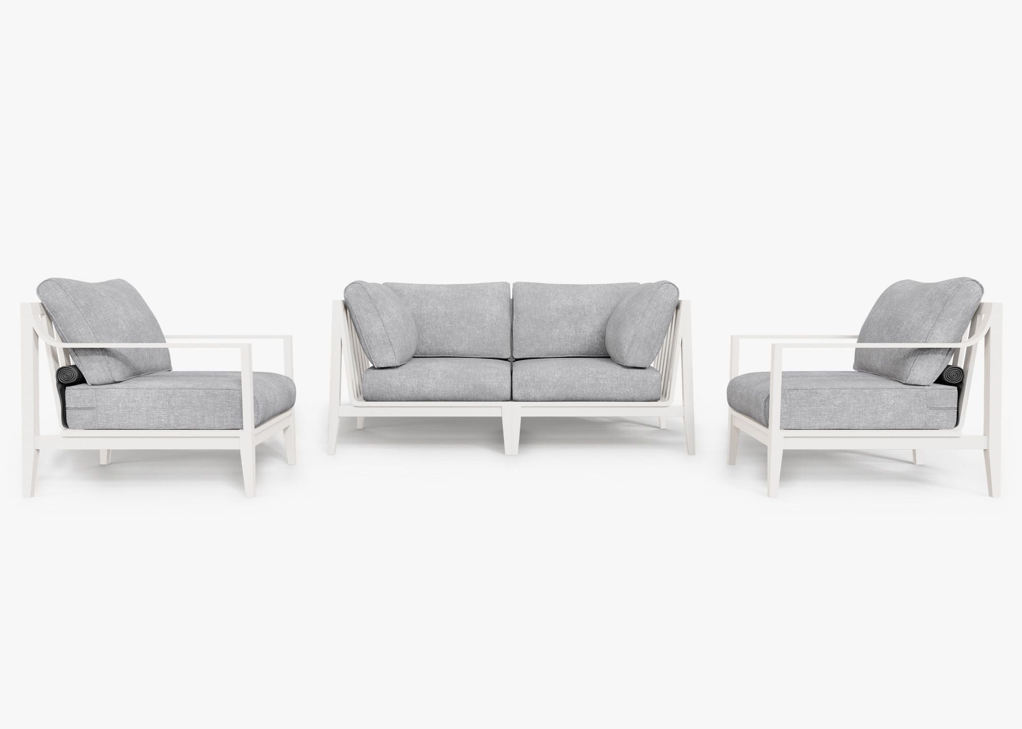 White Aluminum Outdoor Loveseat with Armchairs - 4 Seat, front. Comfortable, durable, and weather resistant outdoor seating with memory foam. #color_pacific fog gray