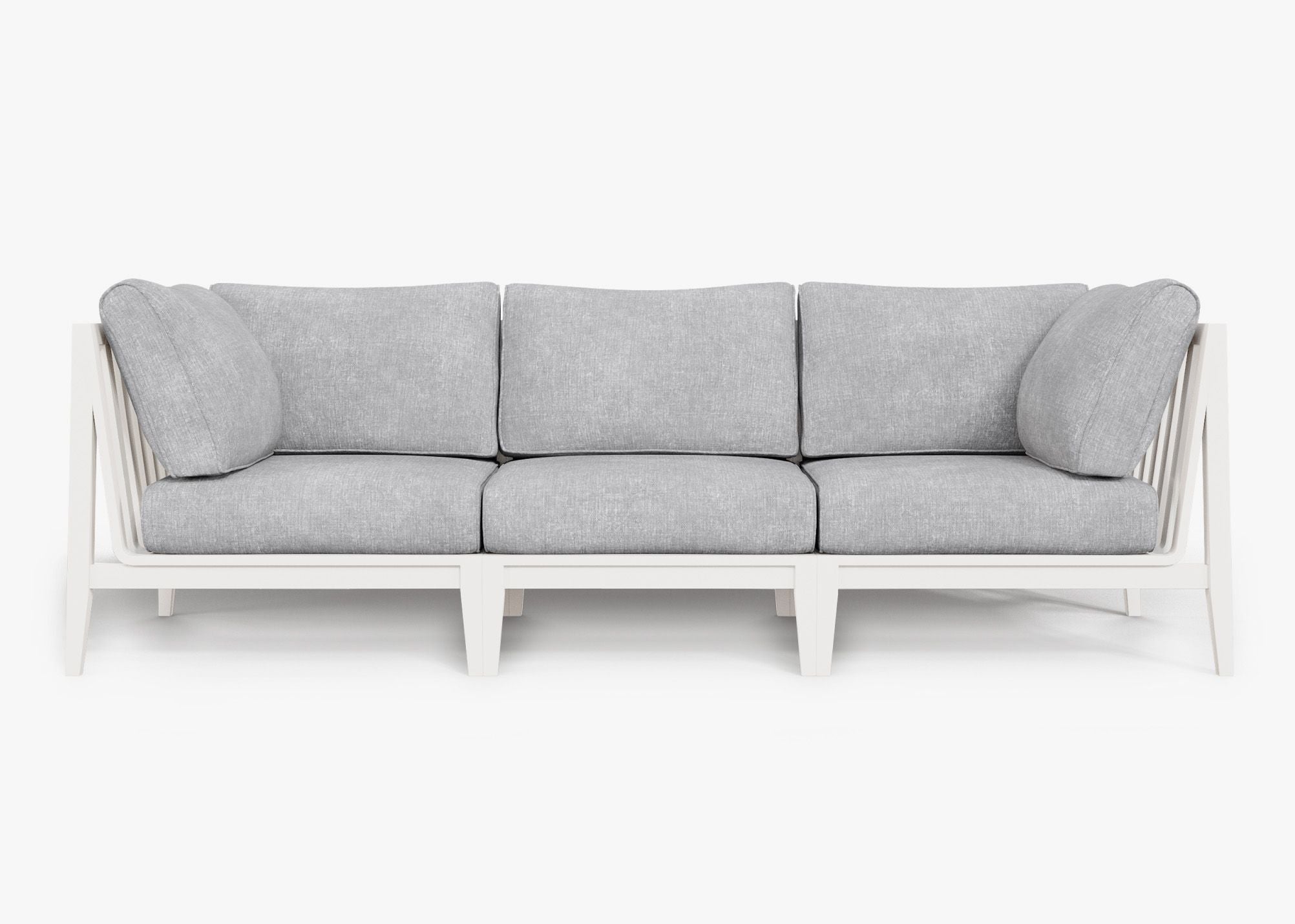 White Aluminum Outdoor Sofa - 3 Seat, front. Comfortable, durable, and weather resistant outdoor seating with memory foam. #color_pacific fog gray