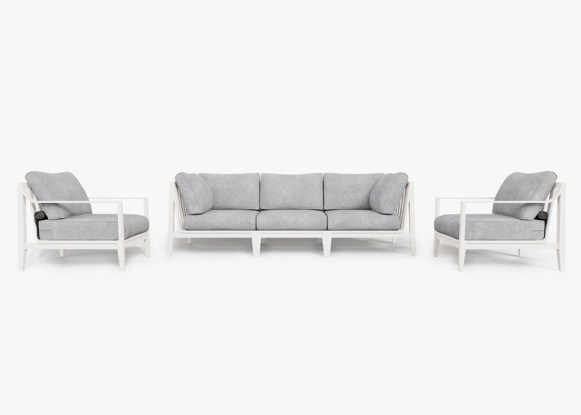 White Aluminum Outdoor Sofa with Armchairs - 5 Seat, front. Comfortable, durable, and weather resistant outdoor seating with memory foam. #color_pacific fog gray