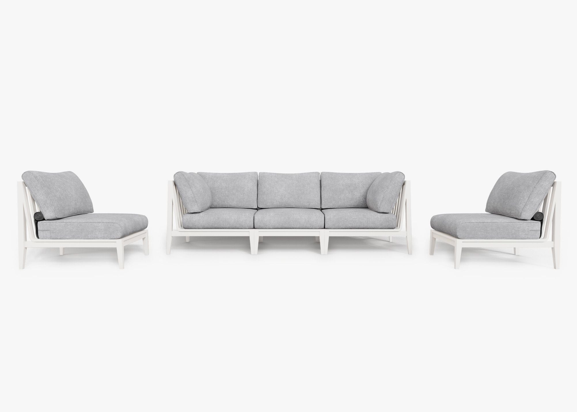 White Aluminum Outdoor Sofa with Armless Chairs - 5 Seat, front. Comfortable, durable, and weather resistant outdoor seating with memory foam. #color_pacific fog gray