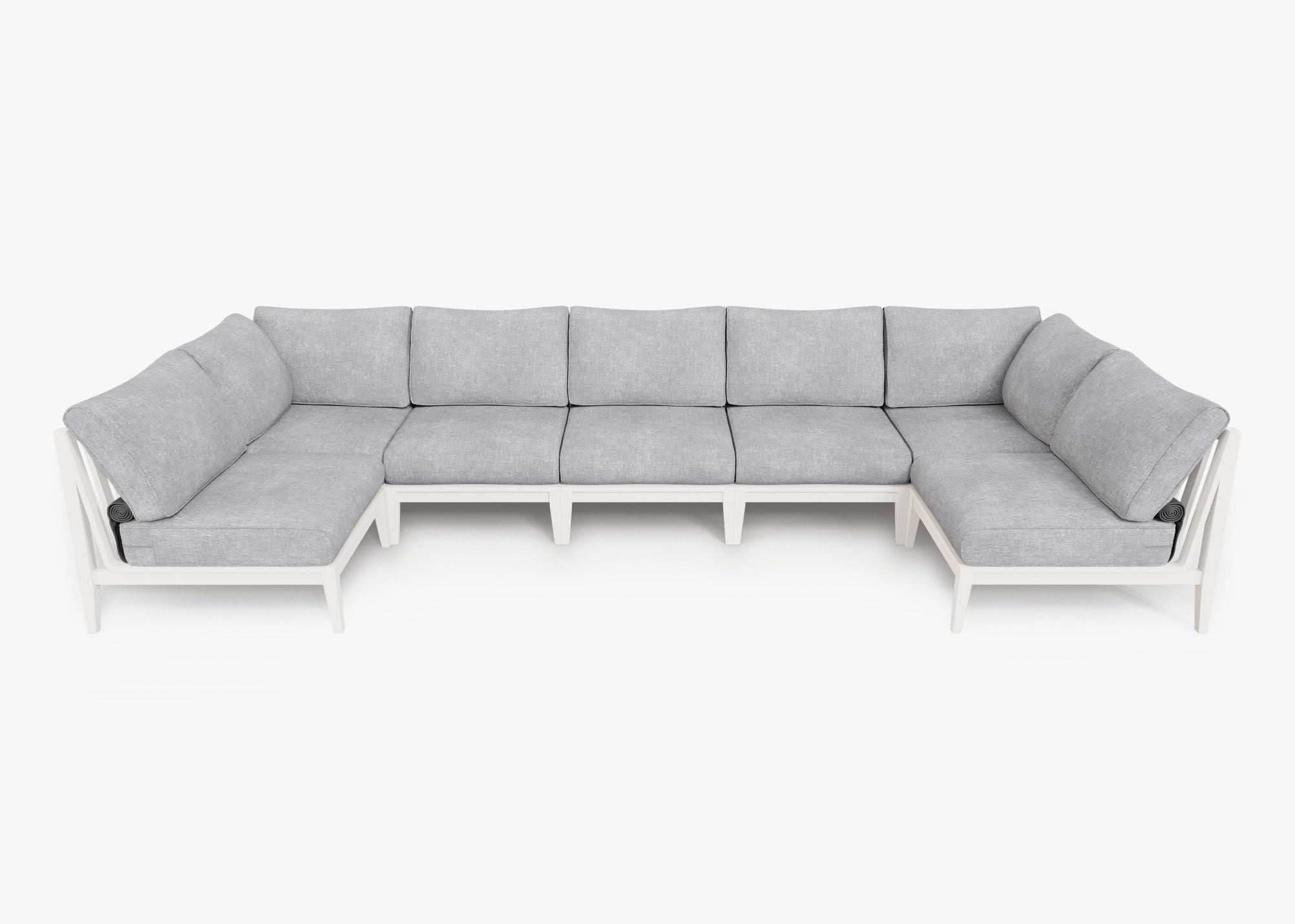White Aluminum Outdoor U Sectional - 7 Seat, front. Comfortable, durable, and weather resistant outdoor seating with memory foam. #color_pacific fog gray