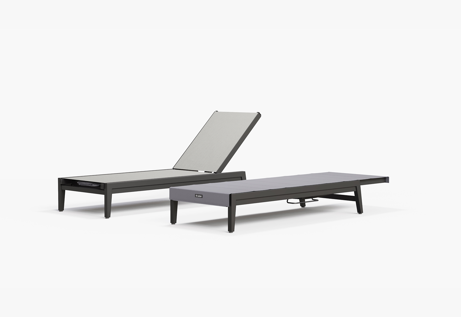 Aluminum Outdoor Core Chaise Lounge set with adjustable reclining chaise and matching outdoor daybed on white background