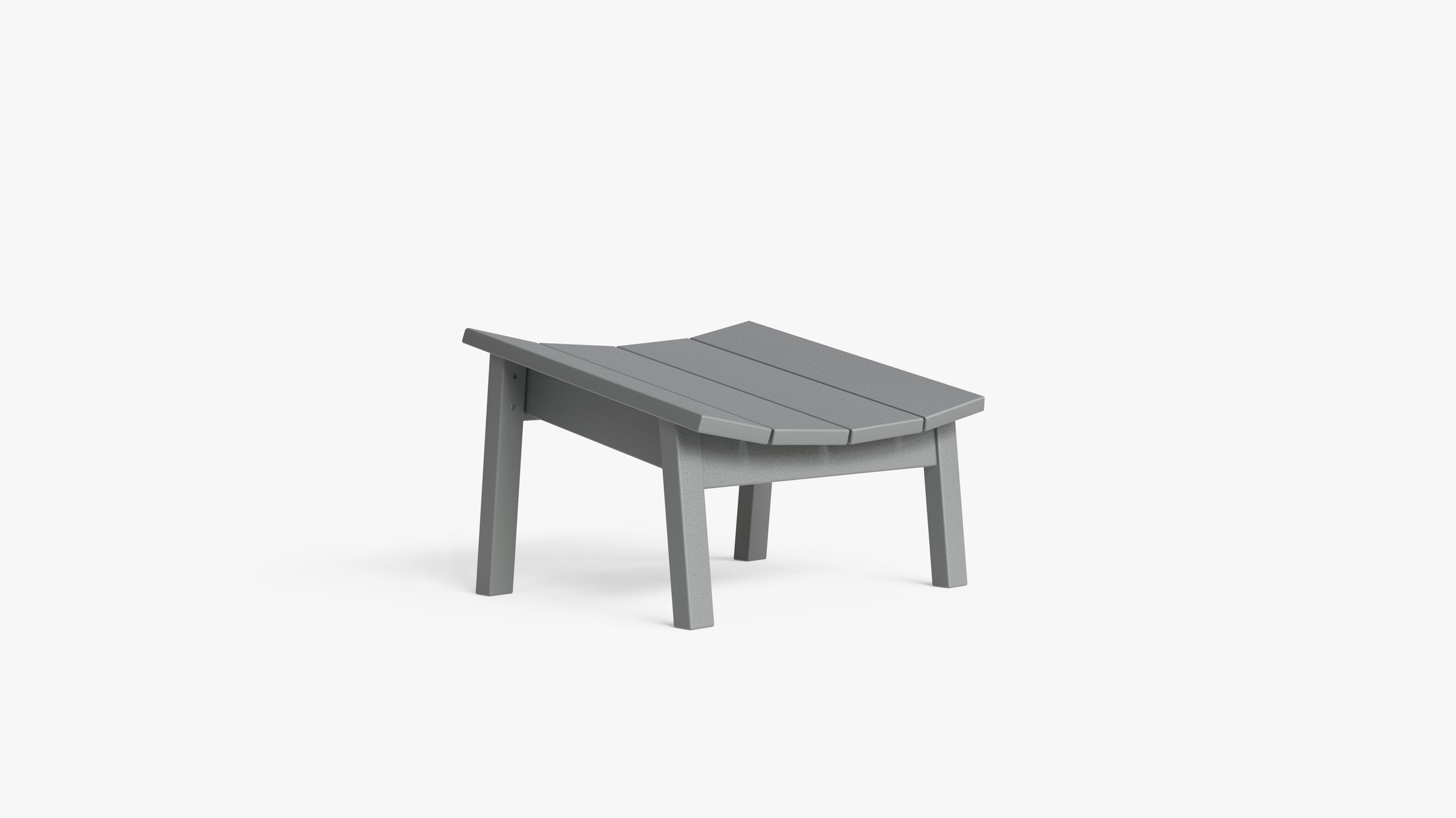 Outer Ascent Adirondack ottoman in gray, modern outdoor footrest with slatted design on white background
