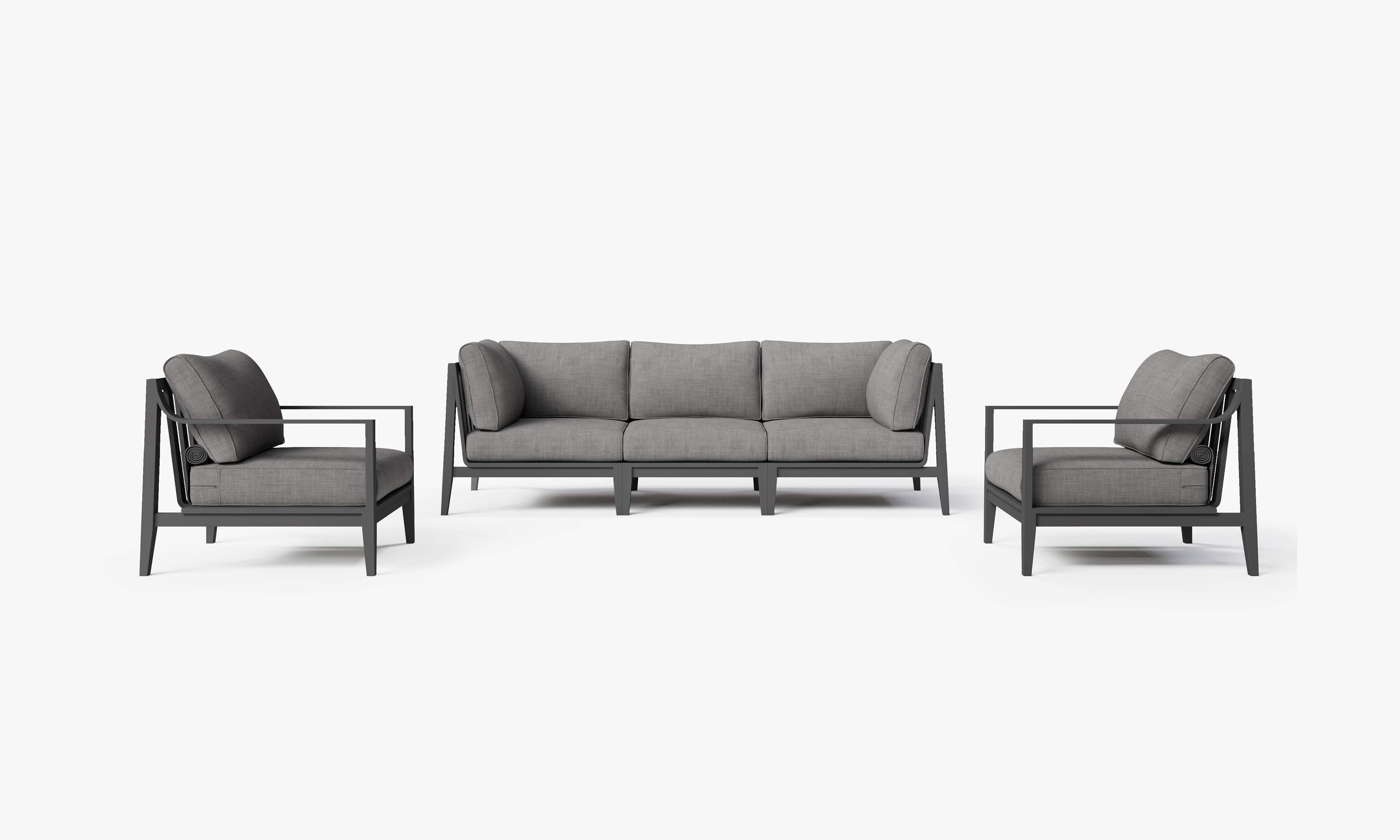 Charcoal Aluminum Outdoor Sofa with Armchairs - 5 Seat, front. Comfortable, durable, and weather resistant outdoor seating with memory foam. #color_dark pebble gray