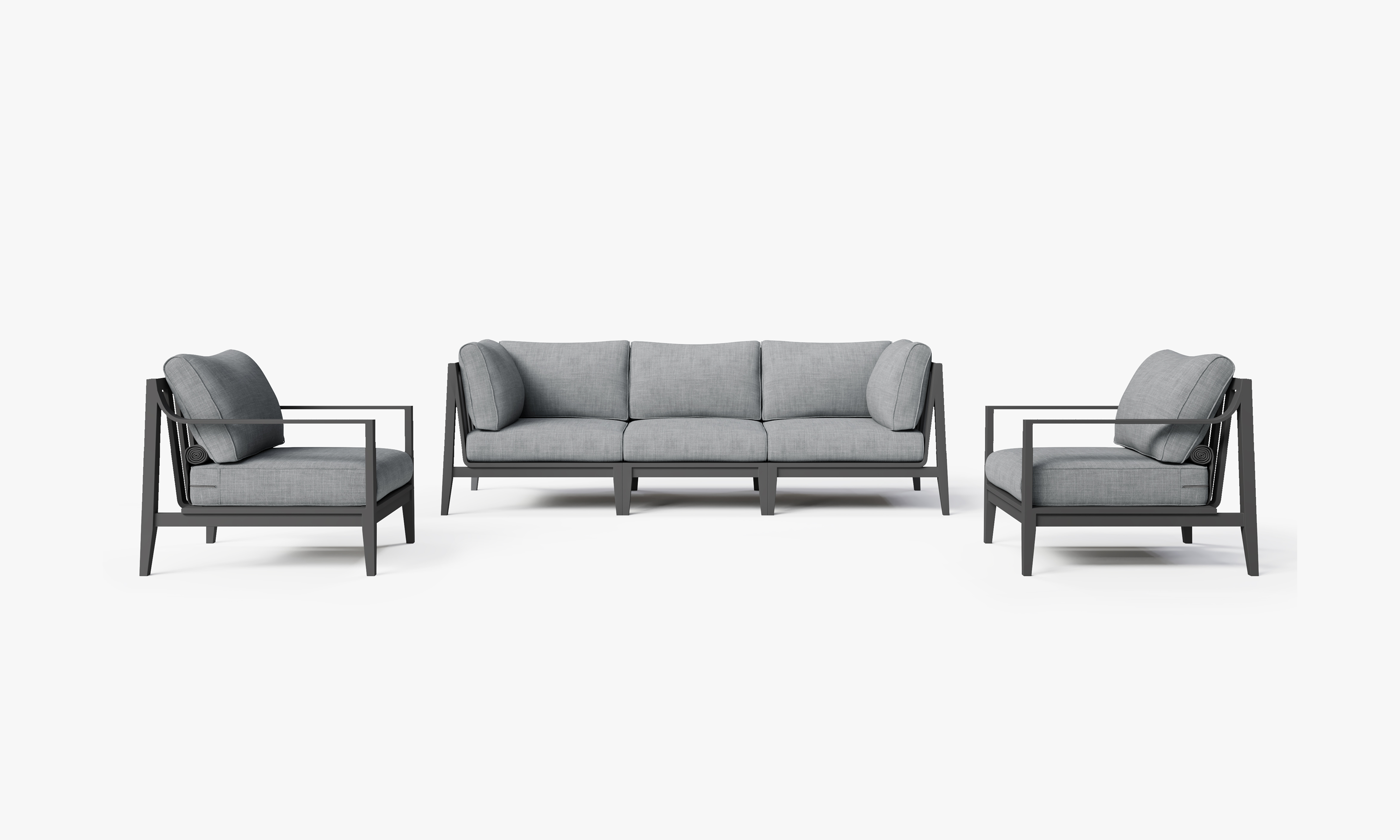 Charcoal Aluminum Outdoor Sofa with Armchairs - 5 Seat, front. Comfortable, durable, and weather resistant outdoor seating with memory foam. #color_pacific fog gray