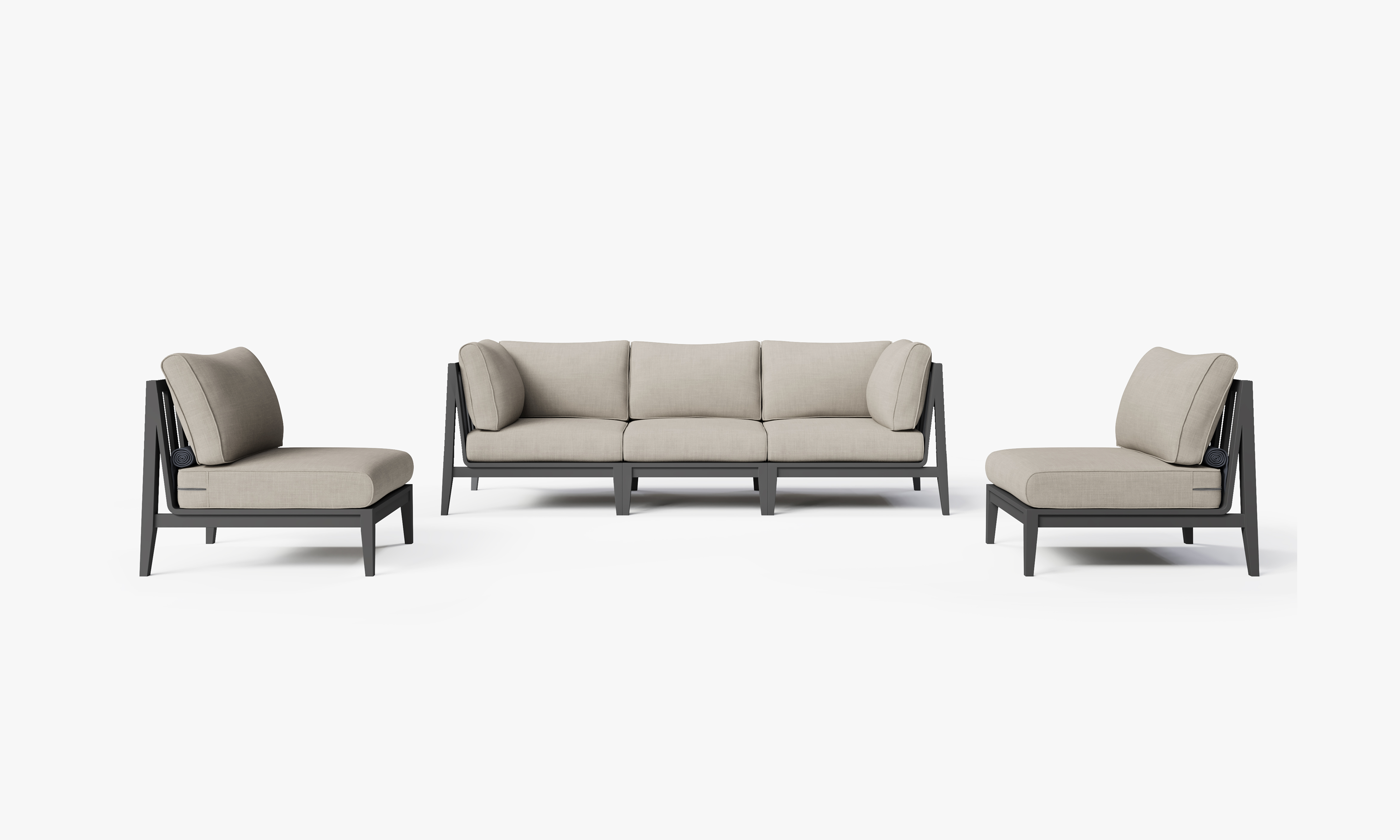 Charcoal Aluminum Outdoor Sofa with Armless Chairs - 5 Seat, front. Comfortable, durable, and weather resistant outdoor seating with memory foam. #color_sandstone gray